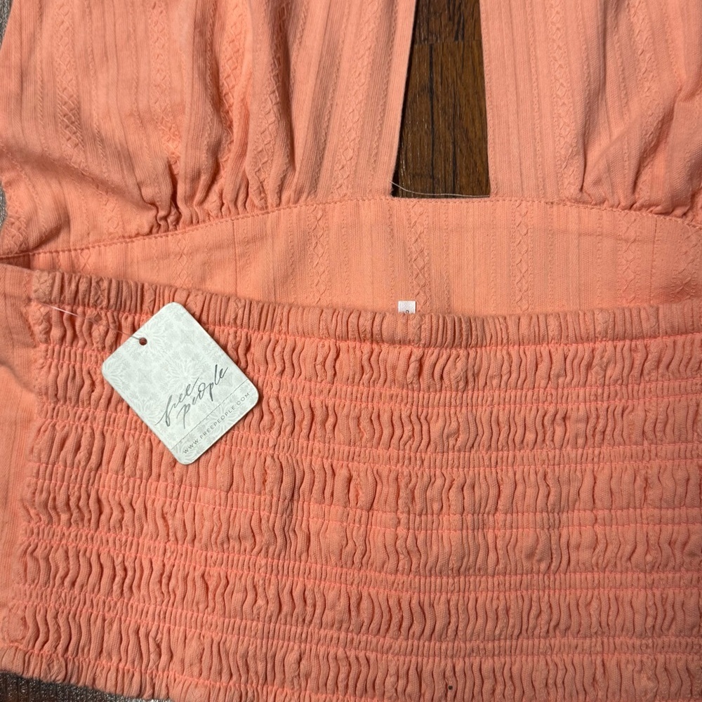 Free People Orange Tie Front Tank Top | Size L (8) | Smocked Back - Picture 4 of 8